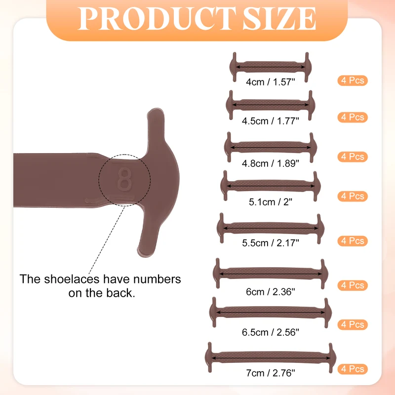 32Pcs No Tie Shoe Laces for Adults, Elastic Flat Tieless Shoelaces, Brown