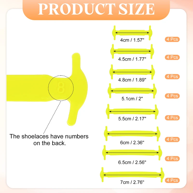 32Pcs No Tie Shoe Laces for Adults, Elastic Flat Tieless Shoelaces, Yellow