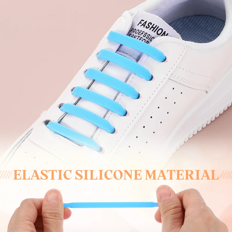 32Pcs No Tie Shoe Laces for Adults, Elastic Flat Tieless Shoelaces, Sky Blue