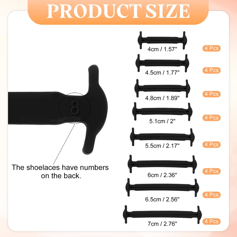32Pcs No Tie Shoe Laces for Adults, Elastic Flat Tieless Shoelaces, Black