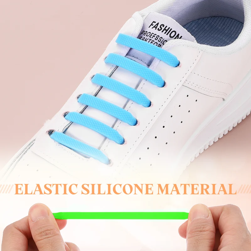 16Pcs No Tie Shoe Laces for Adults, Elastic Flat Tieless Shoelaces, Green