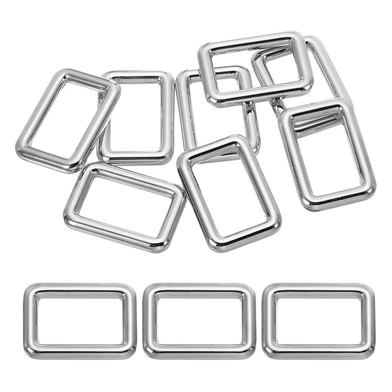 Flat Metal Rectangle Rings 1" / 25mm, 8 Pcs Square Loop Webbing Belt Buckle for Strap Keeper Leathercraft Bag Belt DIY Purse Making, Silver