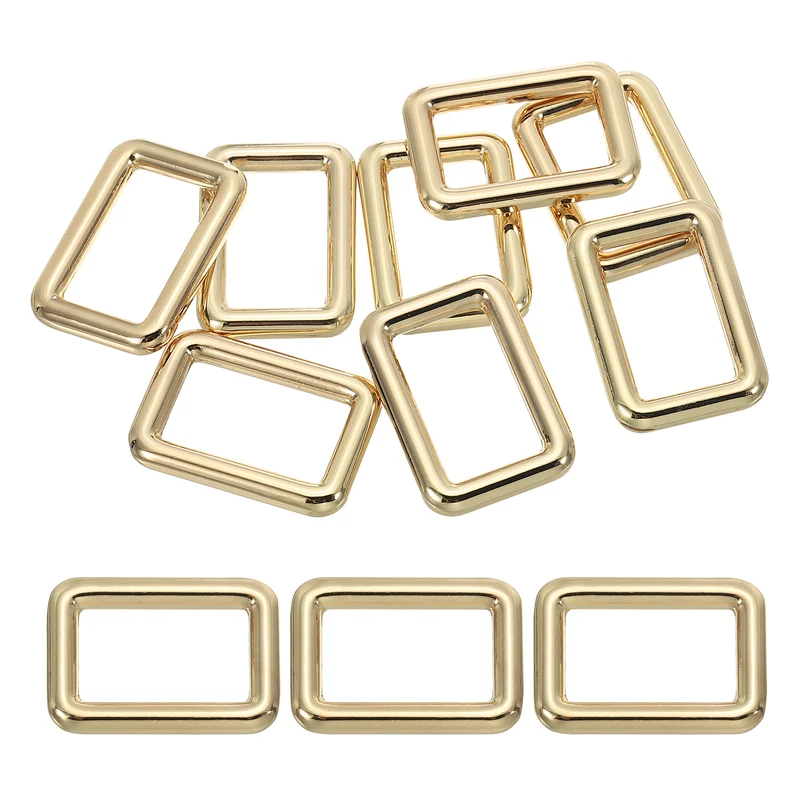 8 Pcs 1" / 25mm Flat Metal Rectangle Rings Buckle Square Loop Light Golden