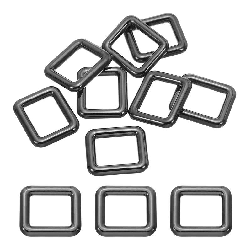 8 Pcs 3/4" / 19mm Flat Metal Rectangle Rings Buckle Square Loop Black
