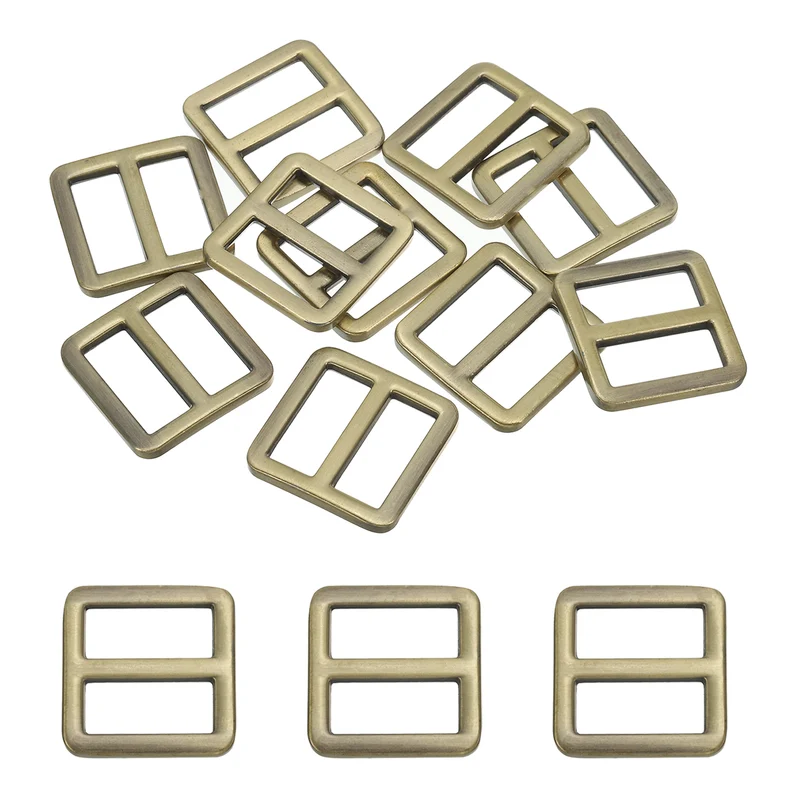 Flat Metal Slide Buckle, 10 Pcs Tri-glide Sliders Webbing Strap Belt Adjuster Strap Keeper Leathercraft DIY Bag Belt Purse Making, Bronze