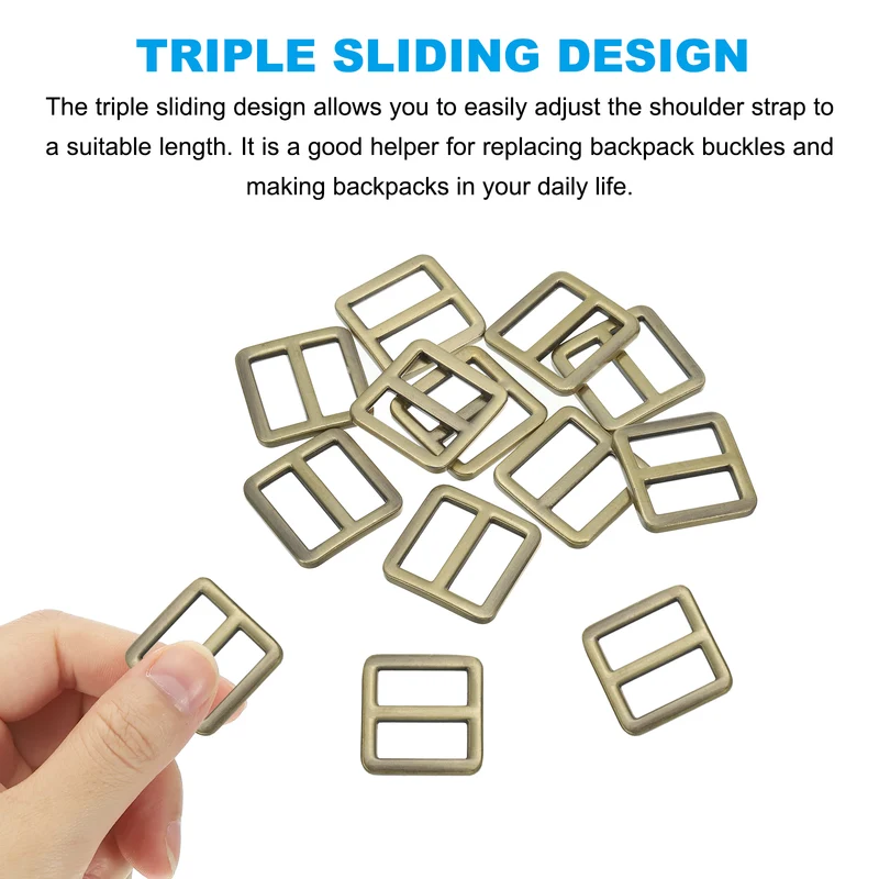 Flat Metal Slide Buckle, 10 Pcs Tri-glide Sliders Webbing Strap Belt Adjuster Strap Keeper Leathercraft DIY Bag Belt Purse Making, Bronze