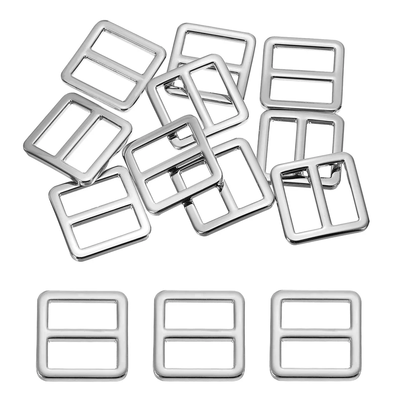 Flat Metal Slide Buckle, 10 Pcs Tri-glide Sliders Webbing Strap Belt Adjuster Strap Keeper Leathercraft DIY Bag Belt Purse Making, Silver