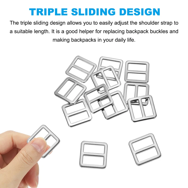 Flat Metal Slide Buckle, 10 Pcs Tri-glide Sliders Webbing Strap Belt Adjuster Strap Keeper Leathercraft DIY Bag Belt Purse Making, Silver