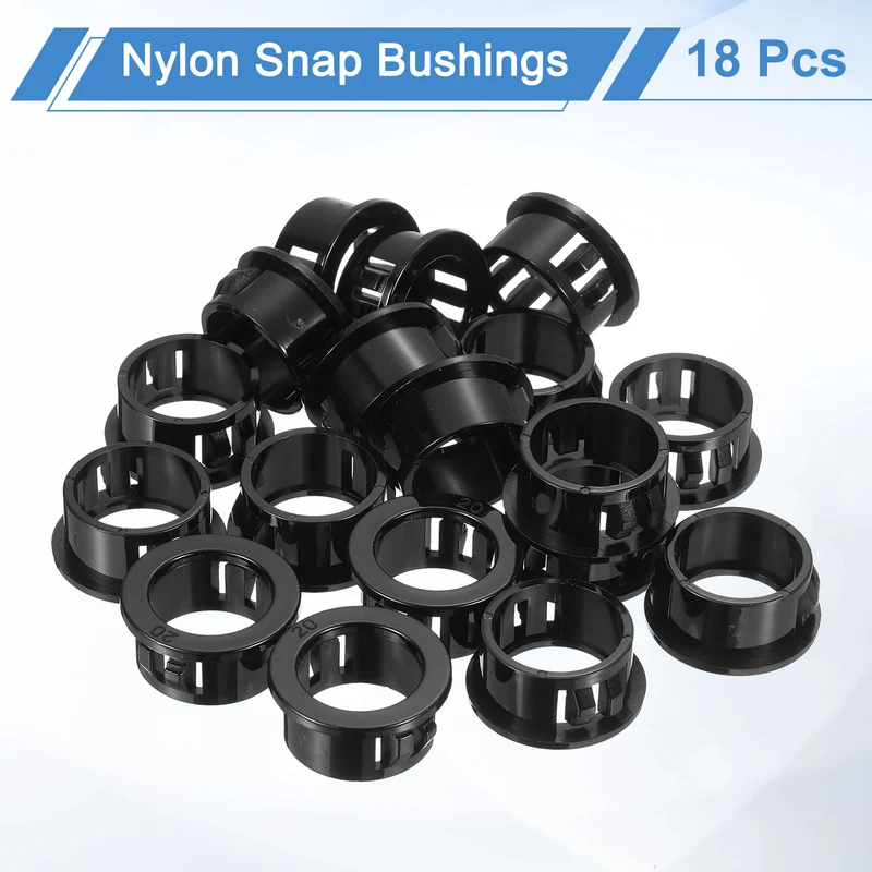 18 Pcs 13/16" Mounting Dia Black Round Nylon Snap in Cable Grommet Protector