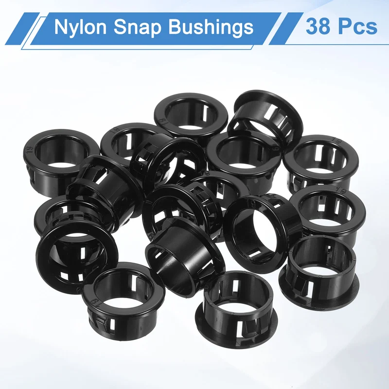 38Pcs 3/4" Mounting Dia Black Round Nylon Snap in Cable Grommet Protector