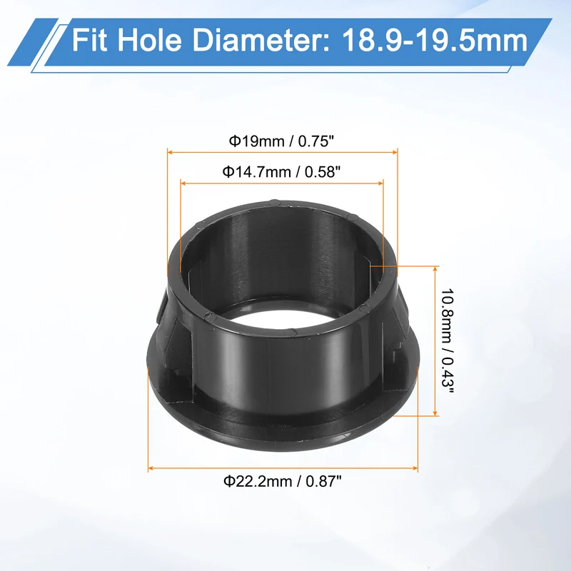 18 Pcs 3/4" Mounting Dia Black Round Nylon Snap in Cable Grommet Protector