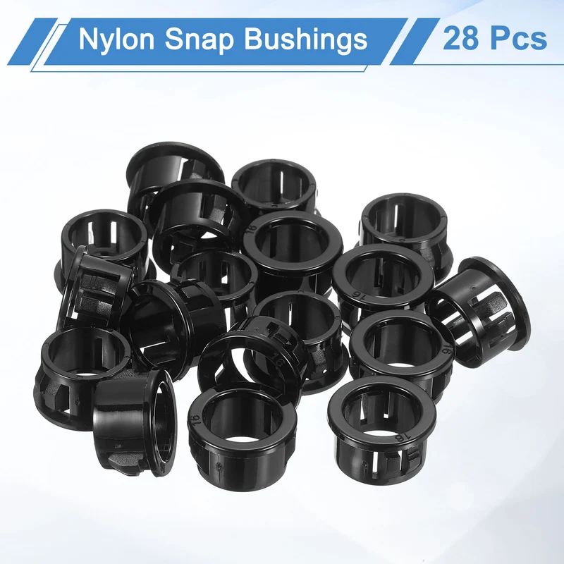 28 Pcs 5/8" Mounting Dia Black Round Nylon Snap in Cable Grommet Protector