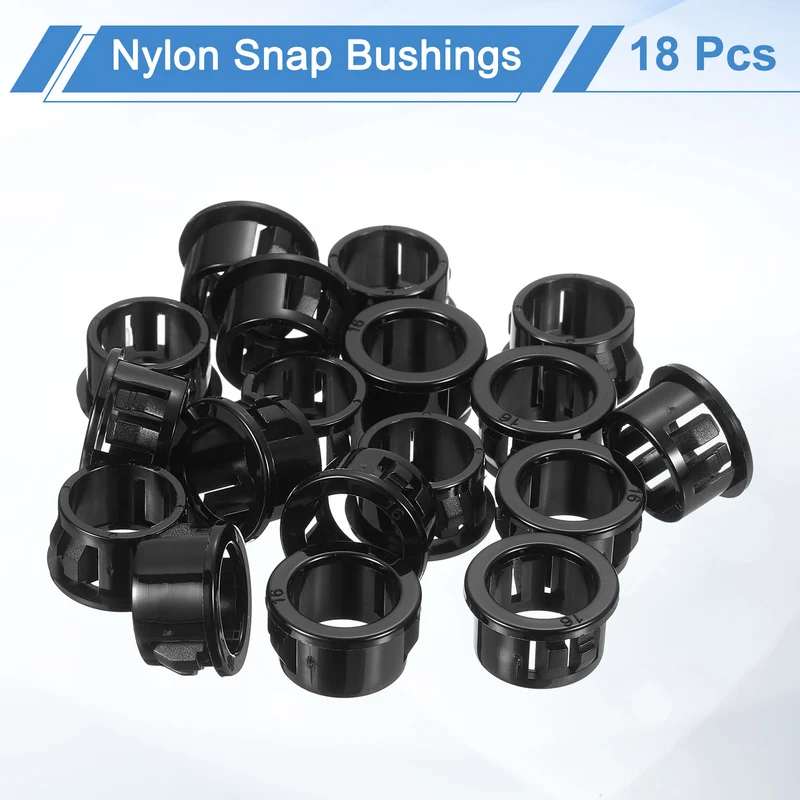 18 Pcs 5/8" Mounting Dia Black Round Nylon Snap in Cable Grommet Protector