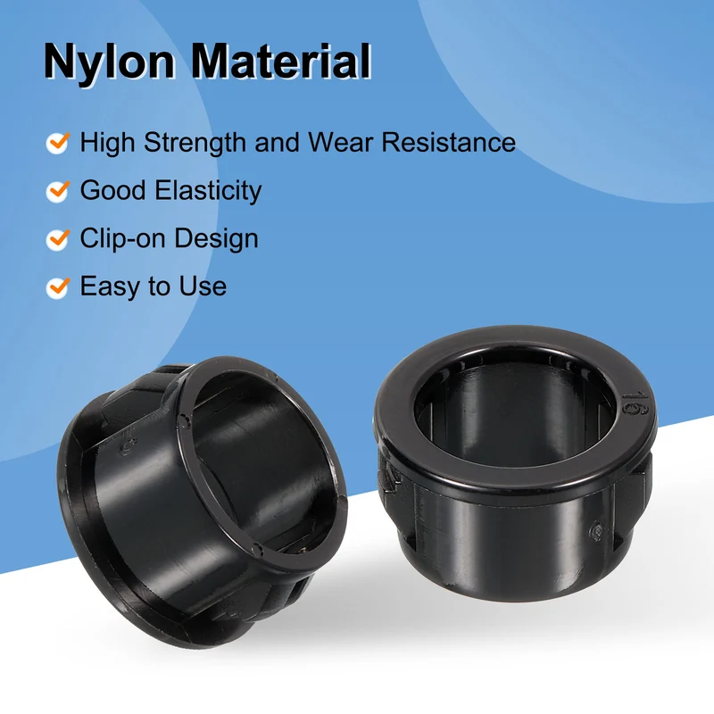 18 Pcs 5/8" Mounting Dia Black Round Nylon Snap in Cable Grommet Protector
