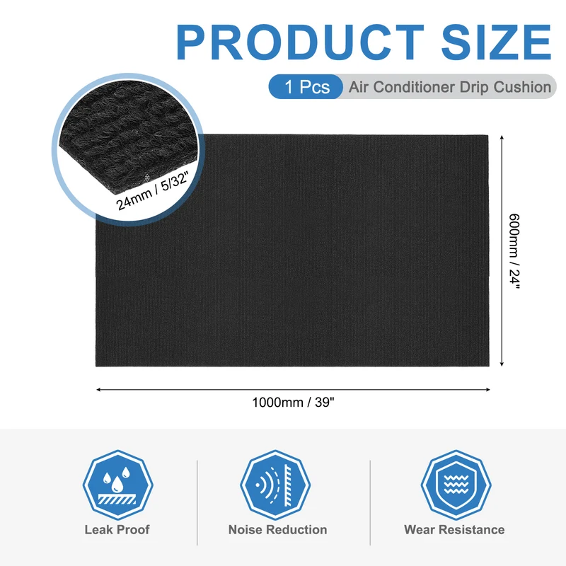 Air Conditioner Drip Cushion 39"x24"x5/32" Self-Adhesive AC Top Pad Black