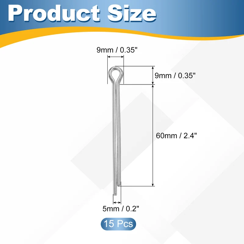 15Pcs Split Cotter Pin, 0.2 x 2.4" Stainless Steel Clip Fastener
