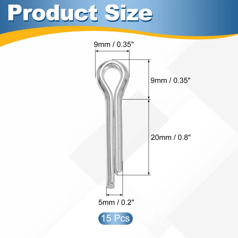 15Pcs Split Cotter Pin, 0.2 x 0.8" Stainless Steel Clip Fastener