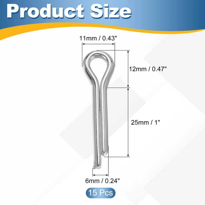 15Pcs Split Cotter Pin, 0.24 x 1" Stainless Steel Clip Fastener