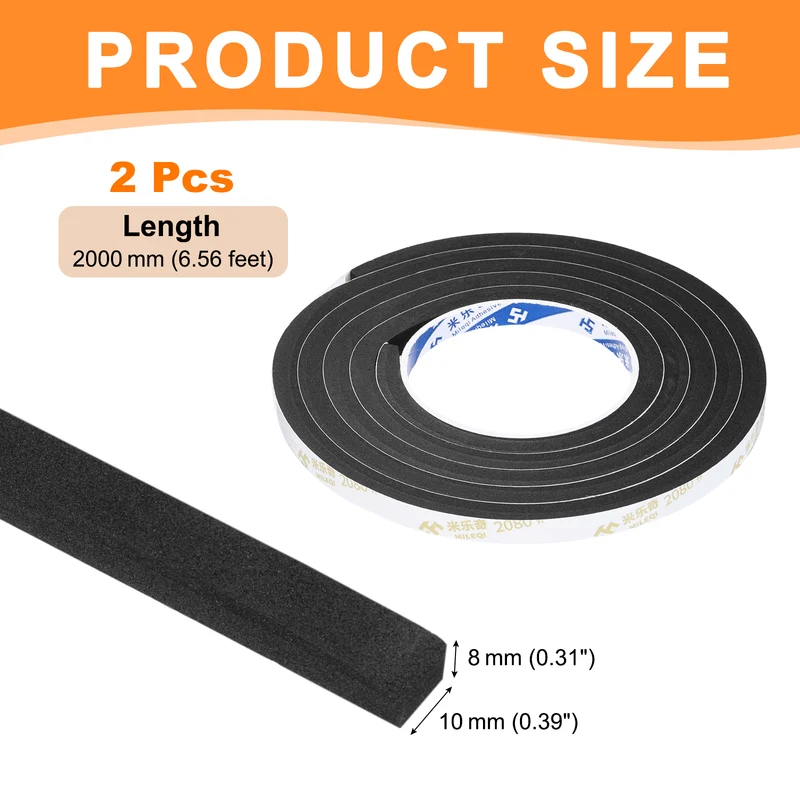 2Pcs 3/8" W x 5/16" t x 6.56ft l EVA Weather Stripping Foam Tape, Black