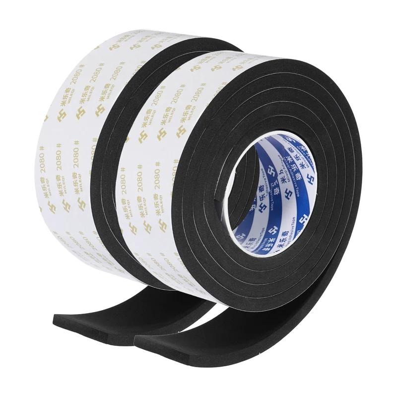 2Pcs 2" W x 3/16" t x 6.56ft l EVA Weather Stripping Foam Tape, Black