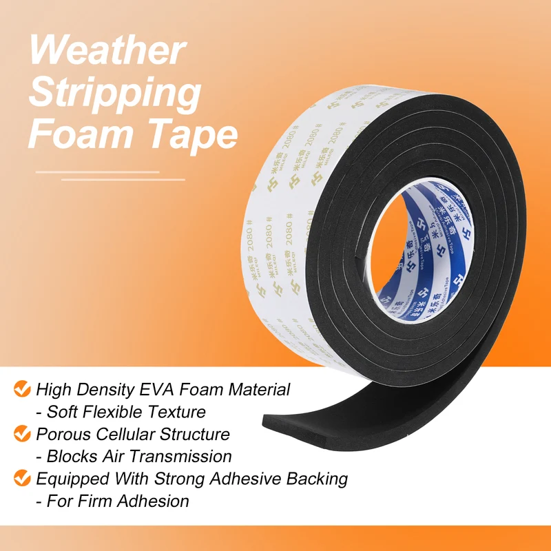 2Pcs 2" W x 3/16" t x 6.56ft l EVA Weather Stripping Foam Tape, Black