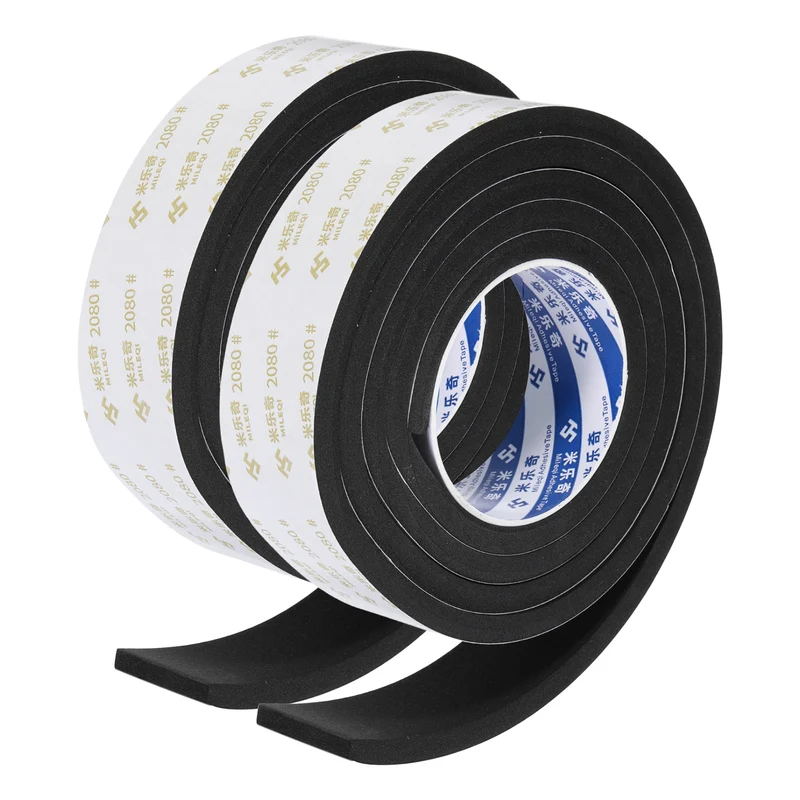2Pcs 1-9/16" W x 3/16" t x 6.56ft l EVA Weather Stripping Foam Tape, Black