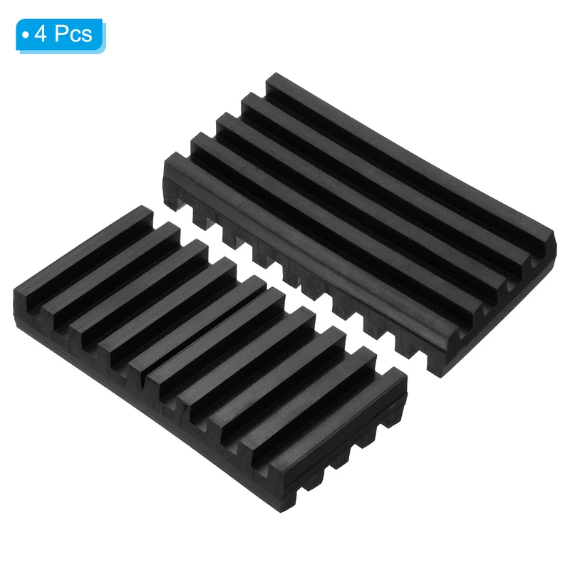 Rubber Anti-Vibration Pads, 4 Pcs 4" x 2" x 0.6" Vibration Isolation Mats Ribbed Shock Absorbing Pads for HVAC Air Conditioner Compressors, Black