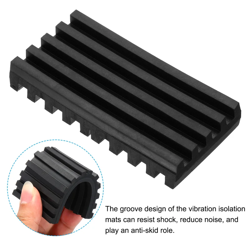 Rubber Anti-Vibration Pads, 4 Pcs 4" x 2" x 0.6" Vibration Isolation Mats Ribbed Shock Absorbing Pads for HVAC Air Conditioner Compressors, Black