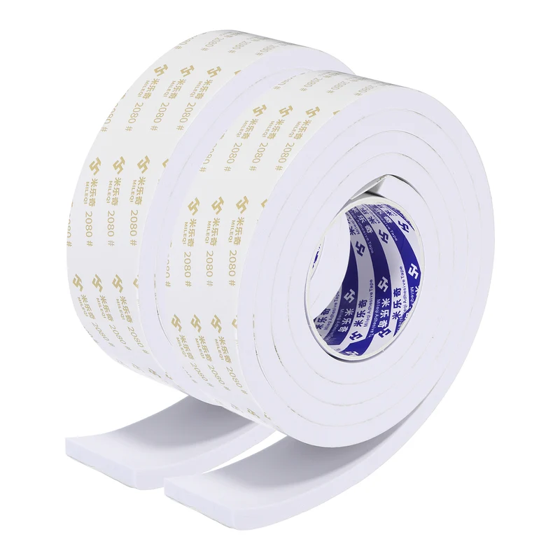 2 Pcs 2 W x 3/8" t x 6.6 ft l Weather Stripping Foam Tape White