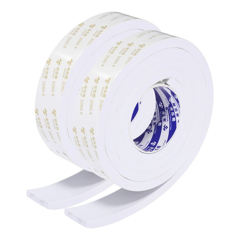 2 Pcs 1 9/16"W x 3/8"t x 6.6 ft l Weather Stripping Foam Tape White