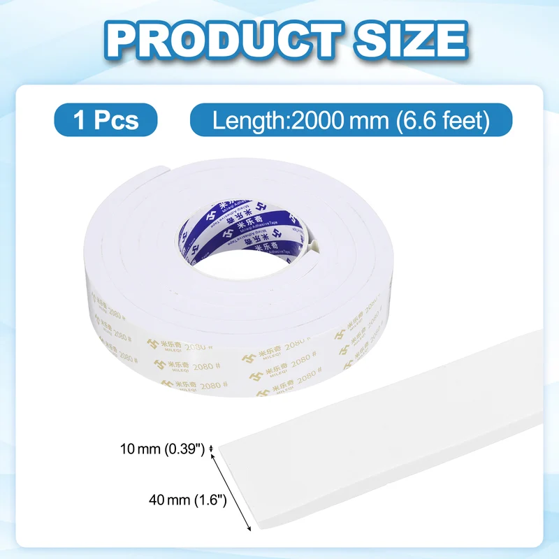 1 9/16" W x 3/8" t x 6.6 ft l Weather Stripping Foam Tape White