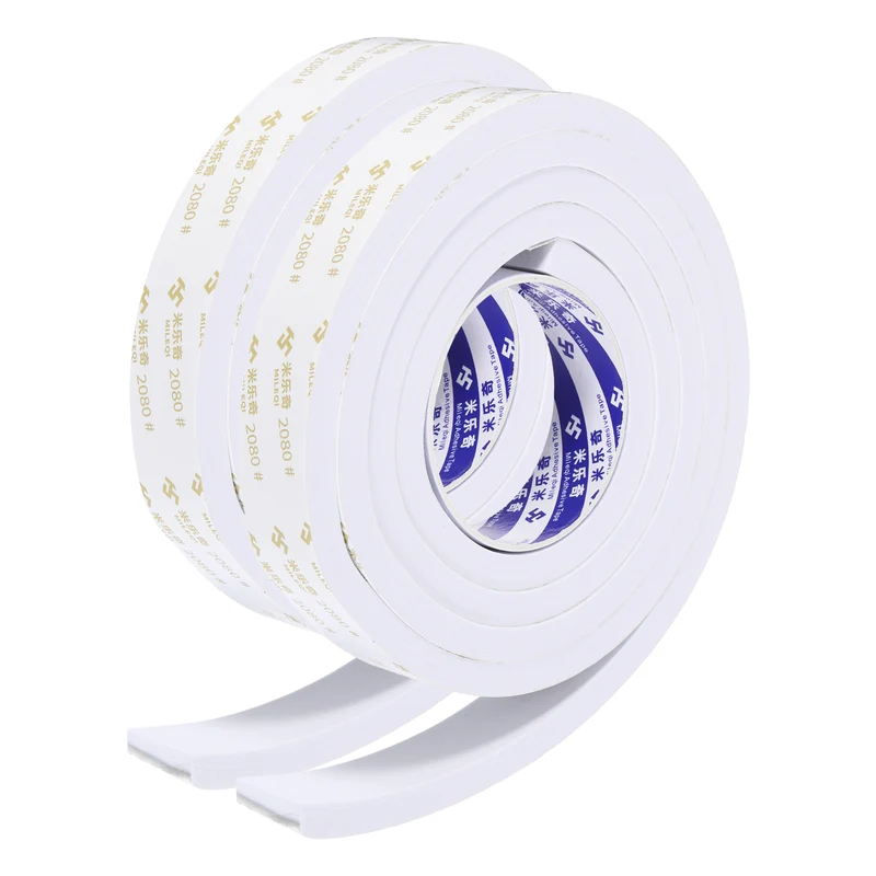 2Pcs 1 3/16"W x 3/8"t x 6.6 ft l Weather Stripping Foam Tape White