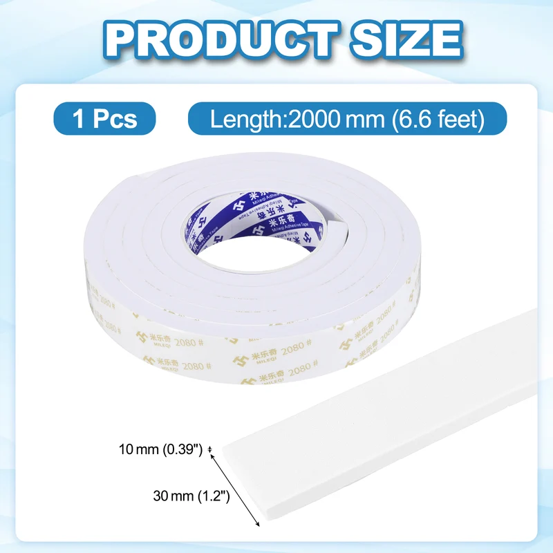 1-3/16" W x 3/8" t x 6.6 ft l Weather Stripping Foam Tape White