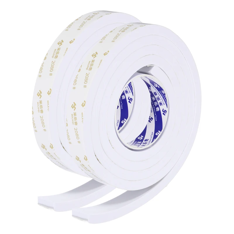 2 Pcs 1 W x 3/8" t x 6.6 ft l Weather Stripping Foam Tape White
