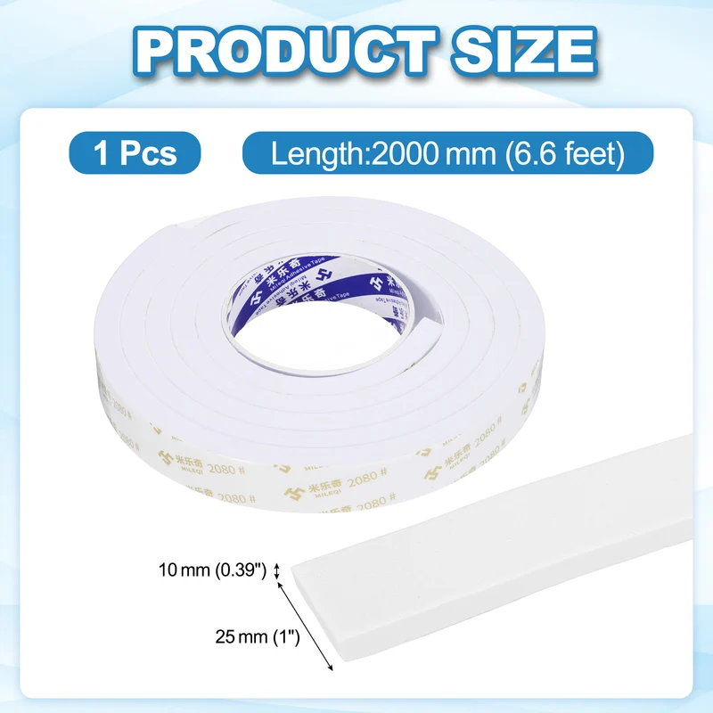 1 W x 3/8" t x 6.6 ft l Weather Stripping Foam Tape White
