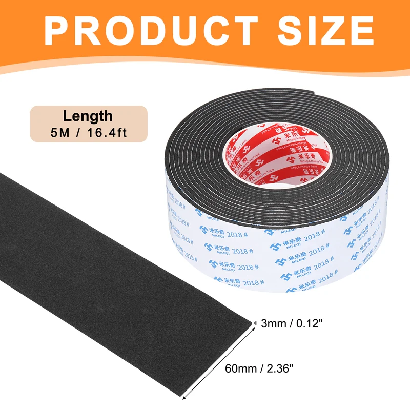 Foam Tape 60mm W x 3mm t x 5M Weather Stripping Black for Door Window
