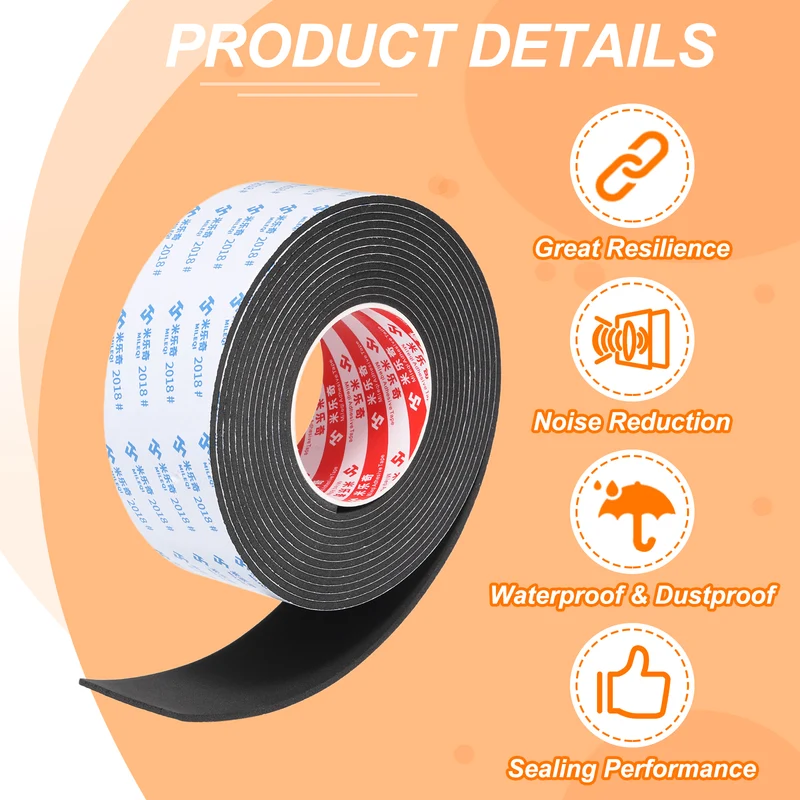 Foam Tape 60mm W x 3mm t x 5M Weather Stripping Black for Door Window