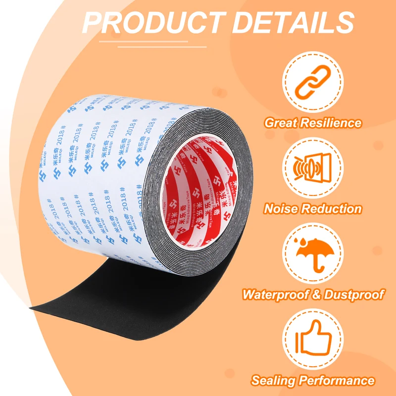 2pcs Foam Tape 100mm W x 1mm t x 5M Weather Stripping Black for Door Window