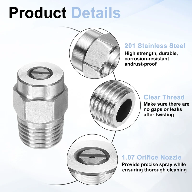2pcs 15 Degree Surface Clean Tip 1/4 Inch NPT Male 1.07 Orifice Spray Nozzles
