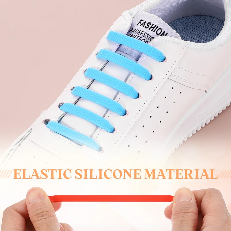 16Pcs No Tie Shoe Laces for Adults, Elastic Flat Tieless Shoelaces, Red