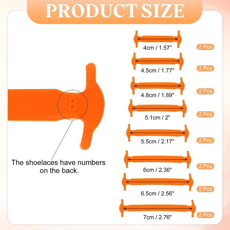 16Pcs No Tie Shoe Laces for Adults, Elastic Flat Tieless Shoelaces, Orange