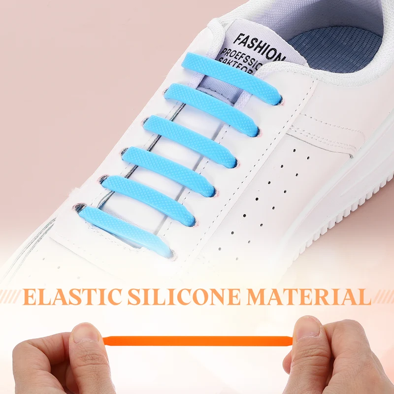16Pcs No Tie Shoe Laces for Adults, Elastic Flat Tieless Shoelaces, Orange