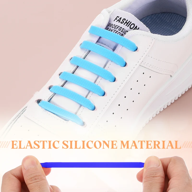 16Pcs No Tie Shoe Laces for Adults, Elastic Flat Tieless Shoelaces, Dark Blue