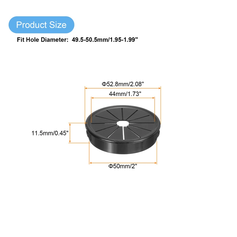 Snap Bushing Grommet 2"(50mm) Mount Dia, 5Pcs Nylon Bushing Grommet, Black
