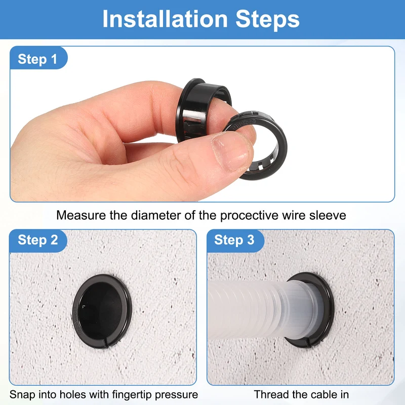 28 Pcs 9/16" Mounting Dia Black Round Nylon Snap in Cable Grommet Protector