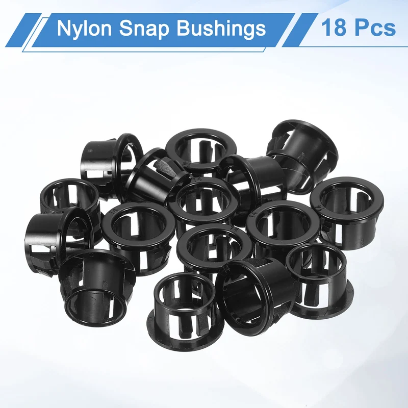 18 Pcs 9/16" Mounting Dia Black Round Nylon Snap in Cable Grommet Protector