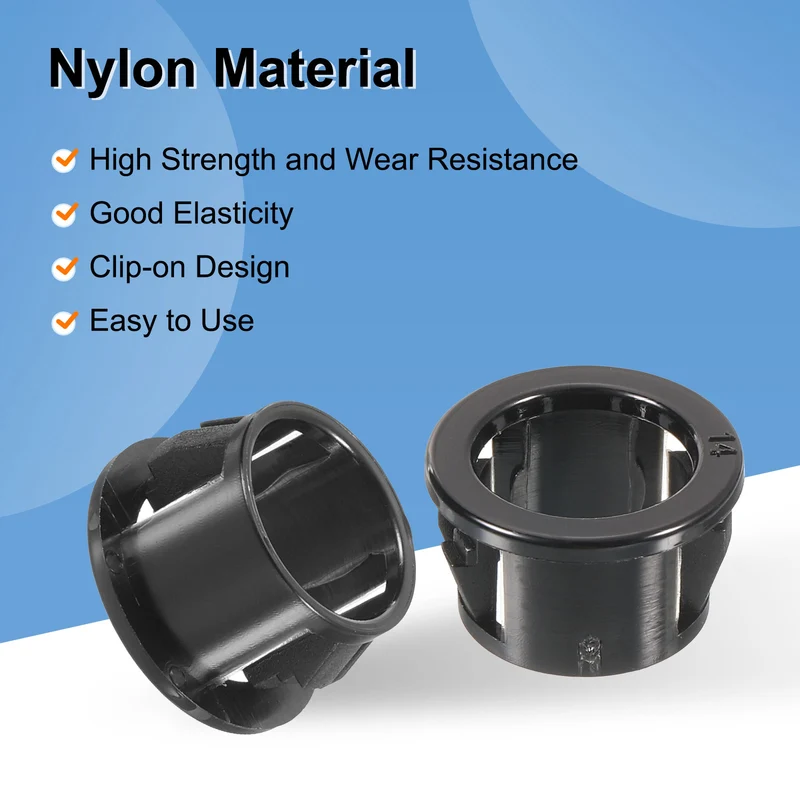 18 Pcs 9/16" Mounting Dia Black Round Nylon Snap in Cable Grommet Protector