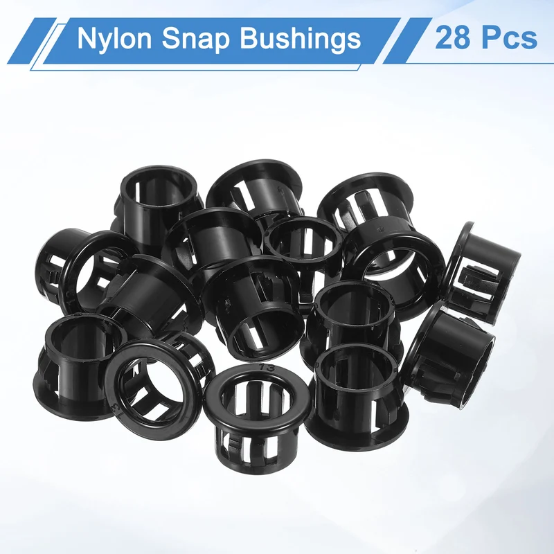 28 Pcs 1/2" Mounting Dia Black Round Nylon Snap in Cable Grommet Protector