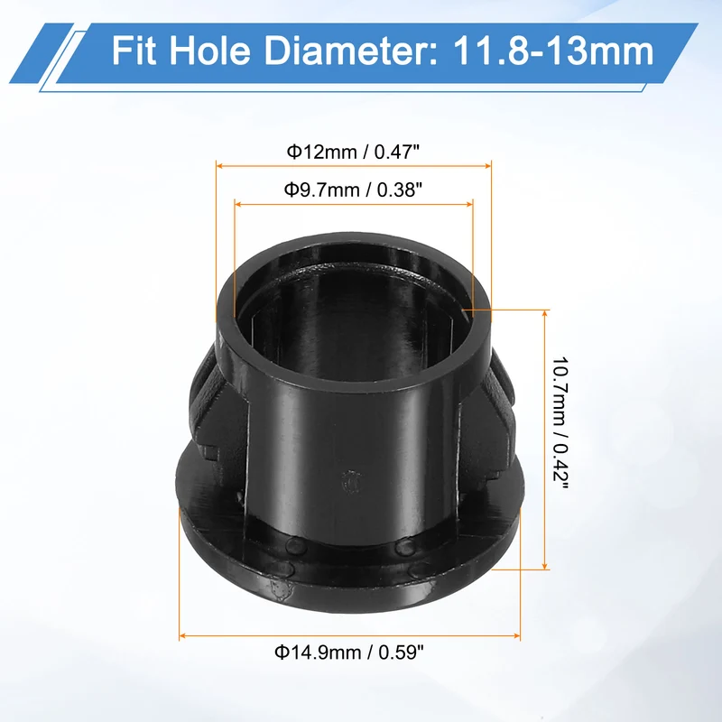 48 Pcs 15/32" Mounting Dia Black Round Nylon Snap in Cable Grommet Protector