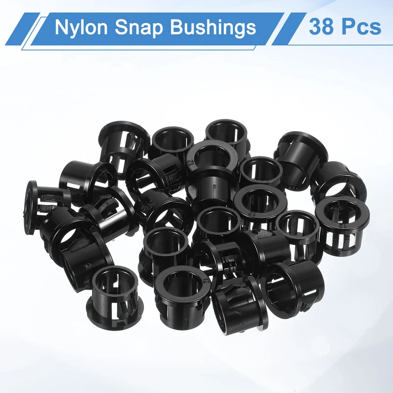 38 Pcs 15/32" Mounting Dia Black Round Nylon Snap in Cable Grommet Protector